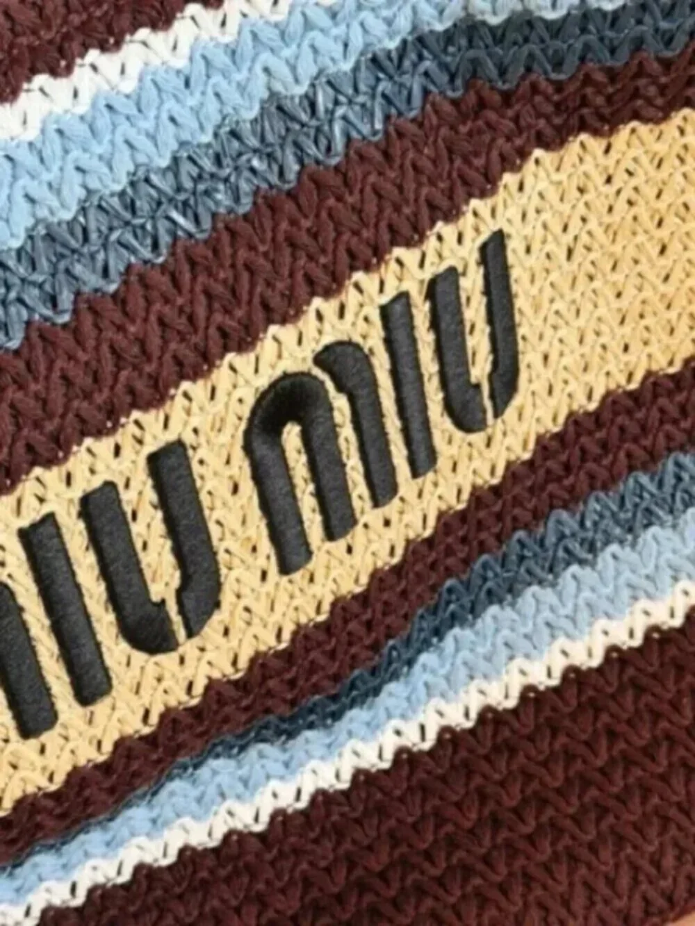 Miu Miu Striped Knitted Large Tote Bag Logo Embroidery Summer Beach Shopper Hand